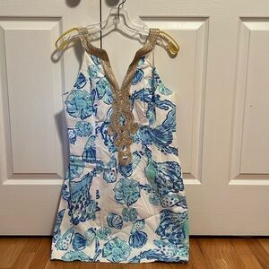 Lilly Pulitzer dress, size 10, blue/teal/white/gold detailing